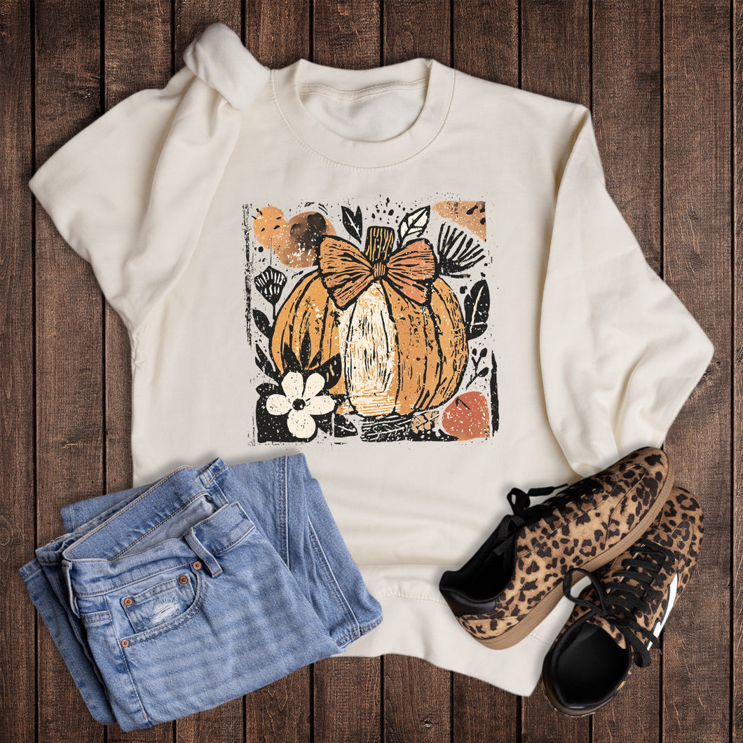 Pumpkin Boho Bow Floral Sweatshirt