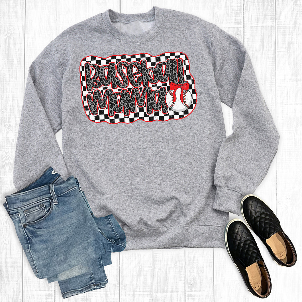 Retro Checkered Baseball Mama Sweatshirt