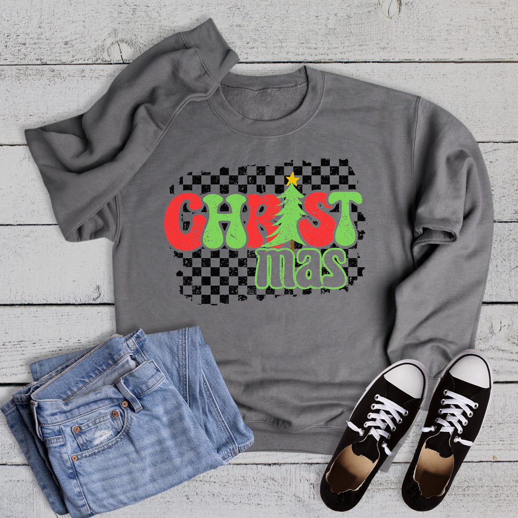 Retro Checkered Christ Mas Sweatshirt