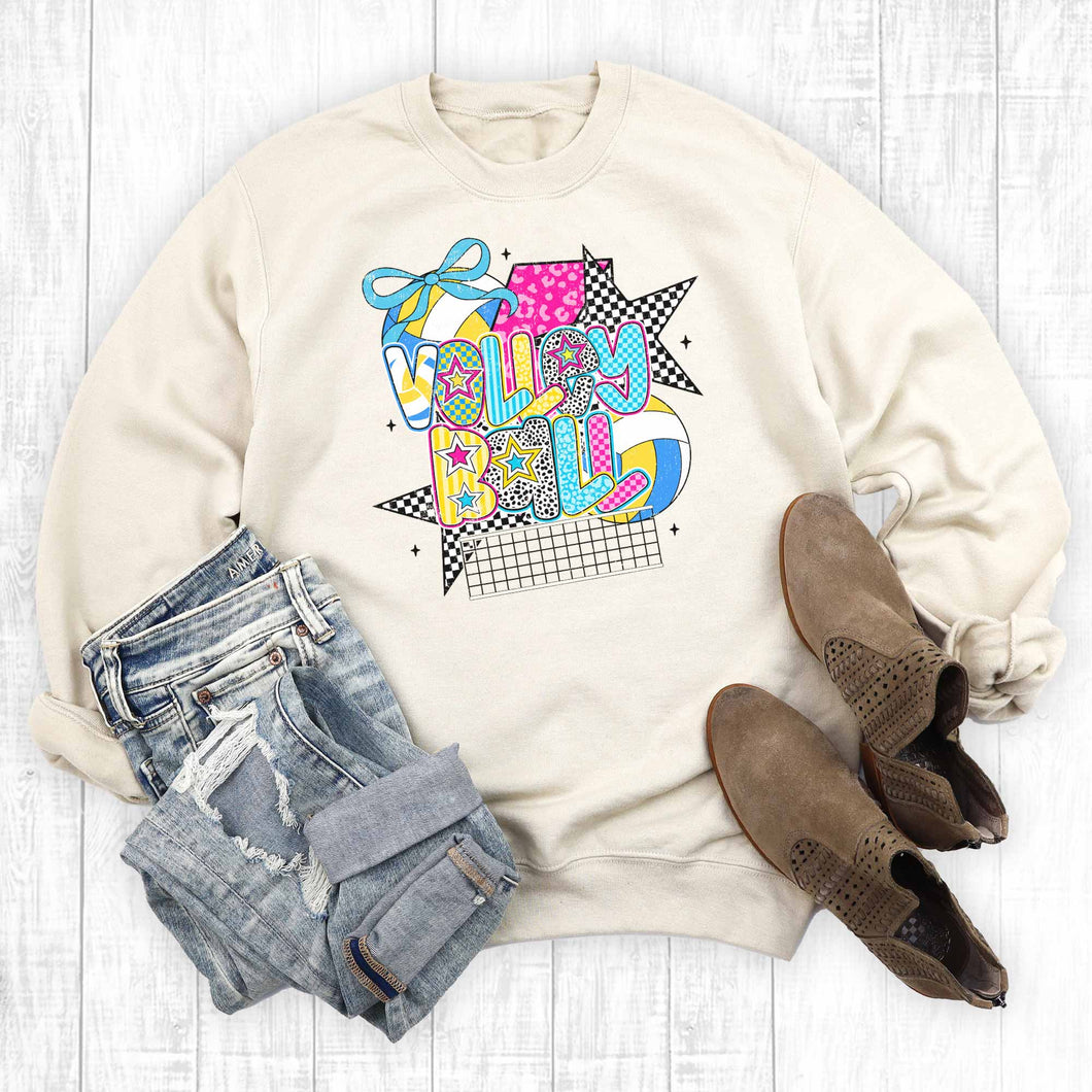 Retro Checkered Colurful Volleyball Graphic Sweatshirt