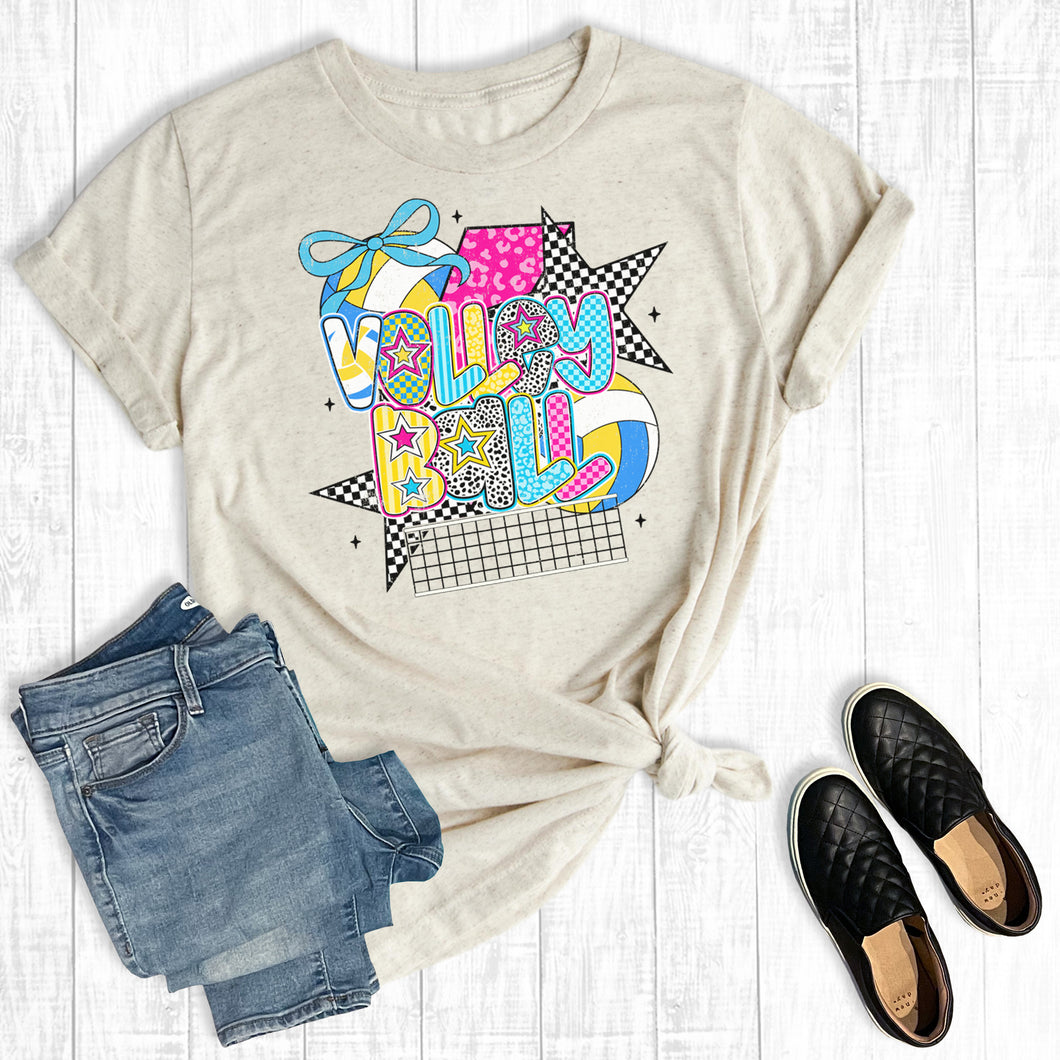 Retro Checkered Colorful Volleyball Graphic Tee