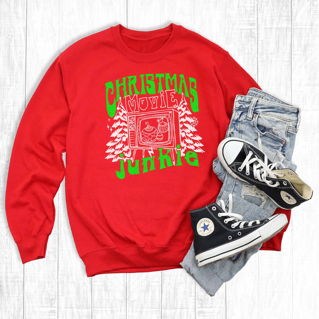 Retro Christmas Movie Junkie Graphic Sweatshirt