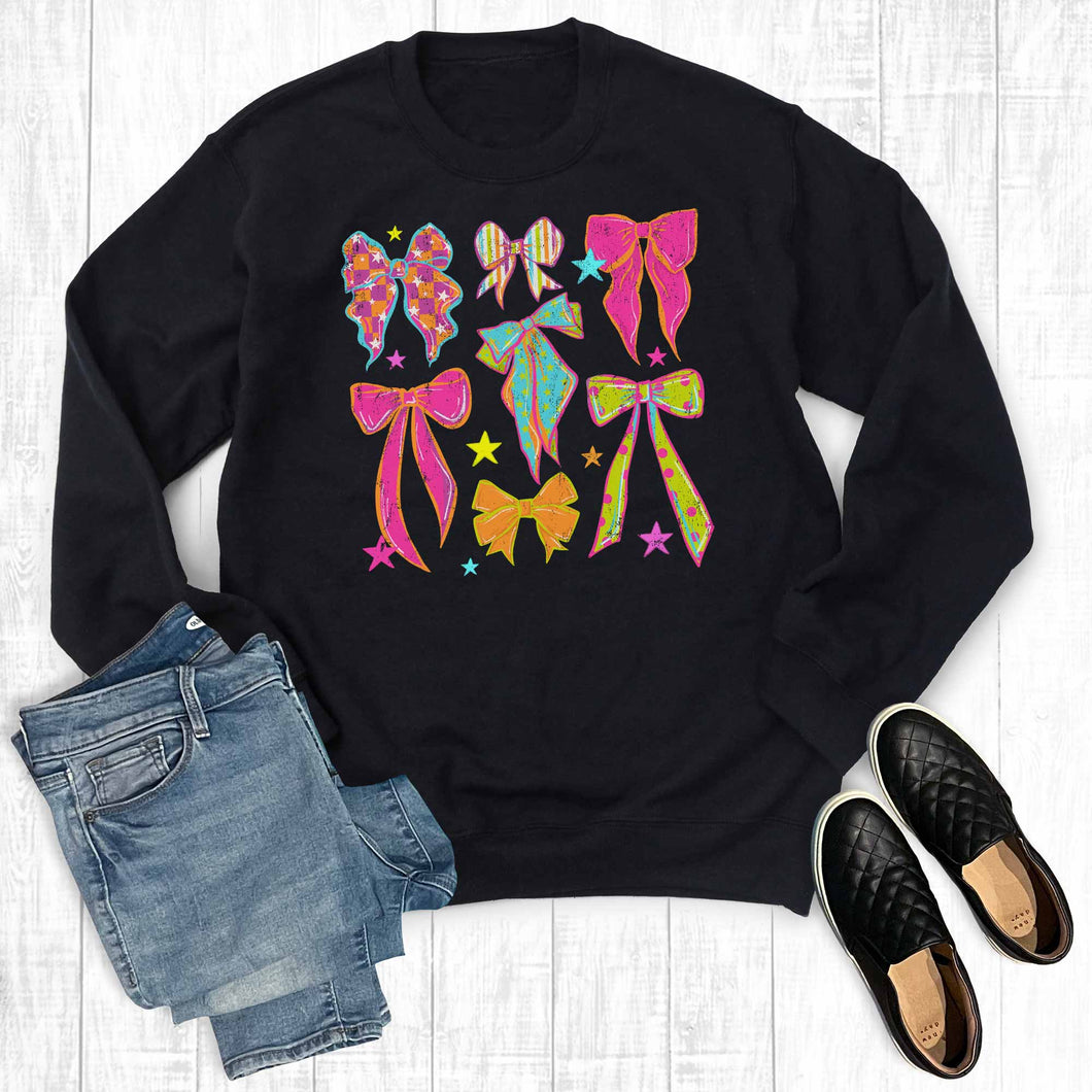 Retro Colorful Bow Collage Graphic Sweatshirt