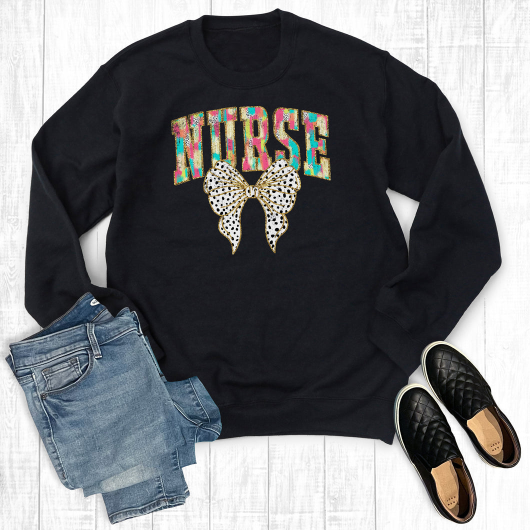 Retro Colorful Coquette Bow Nurse Sweatshirt