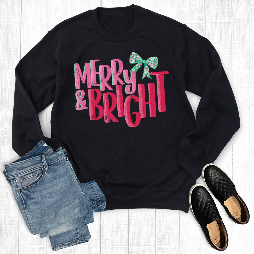 Retro Coquette Merry and Bright Christmas Sweatshirt