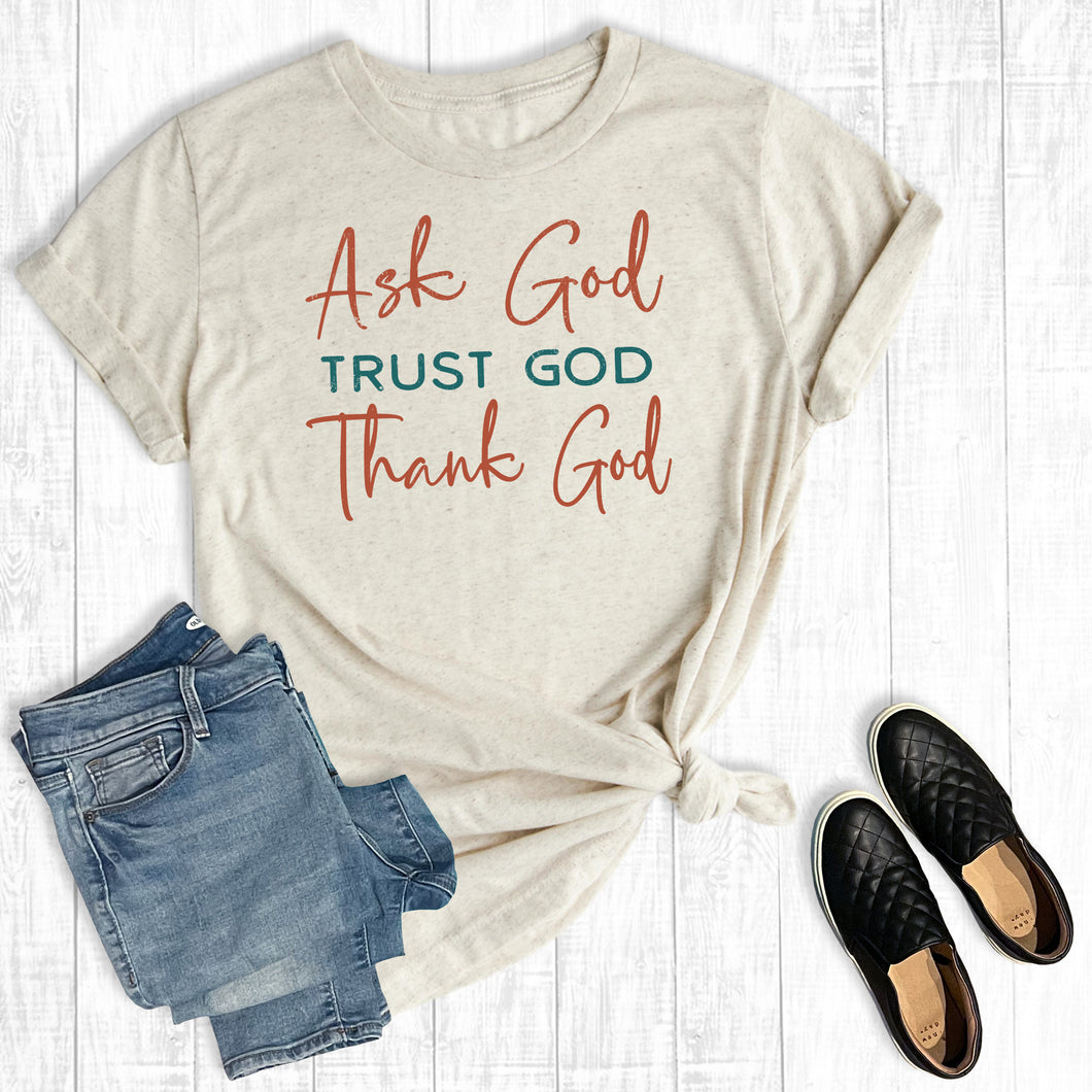 Retro Faith Ask God Trust God Thank God