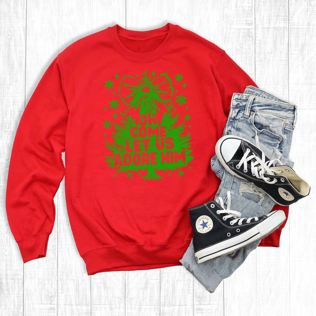 Retro Faith Christmas O Come Let Us Adore Him Sweatshirt