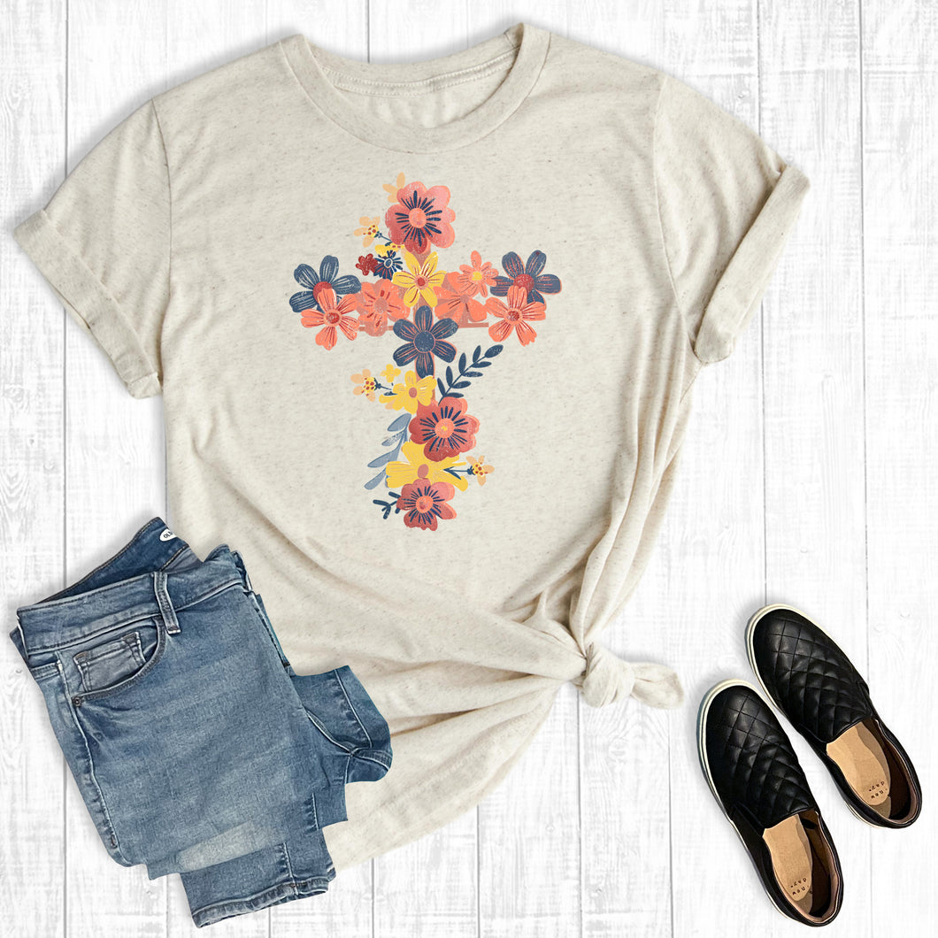 Retro Faith Floral Cross