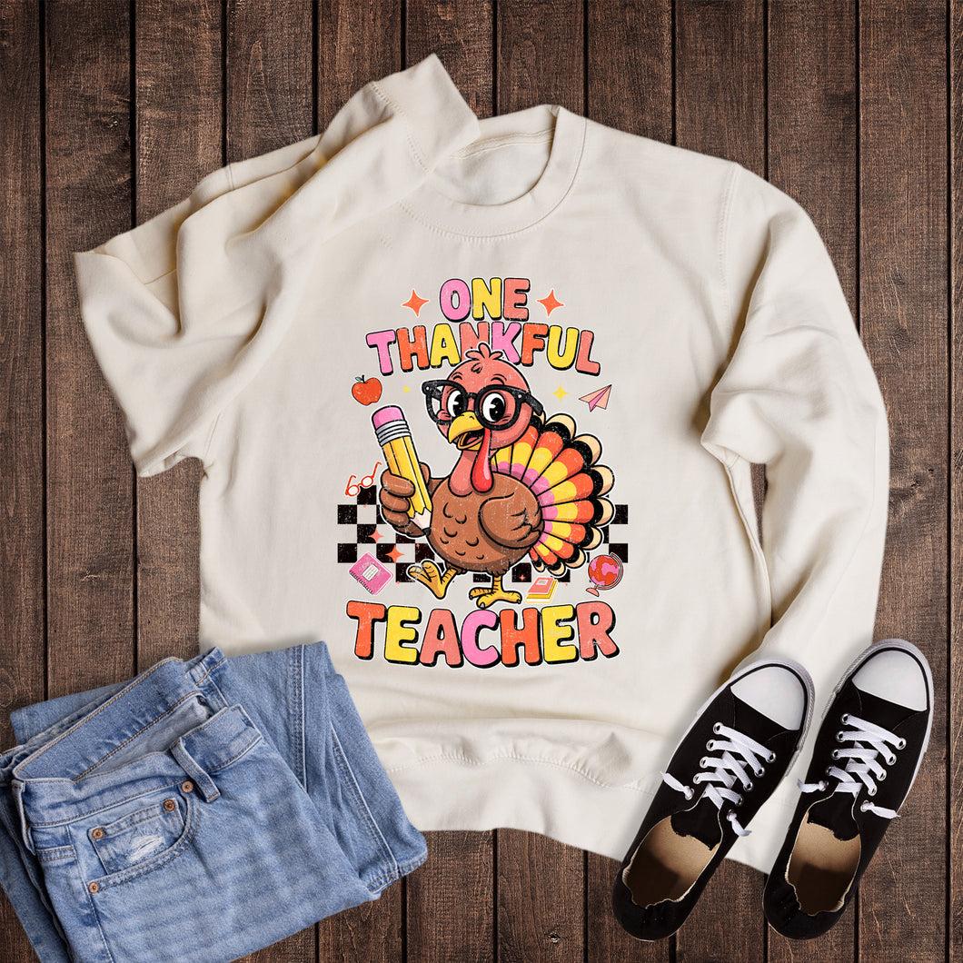 Retro Fall One Thankful Teacher Sweatshirt
