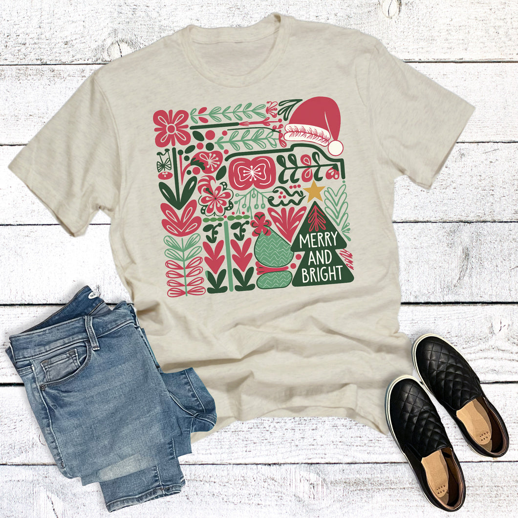 Retro Floral Merry and Bright Christmas