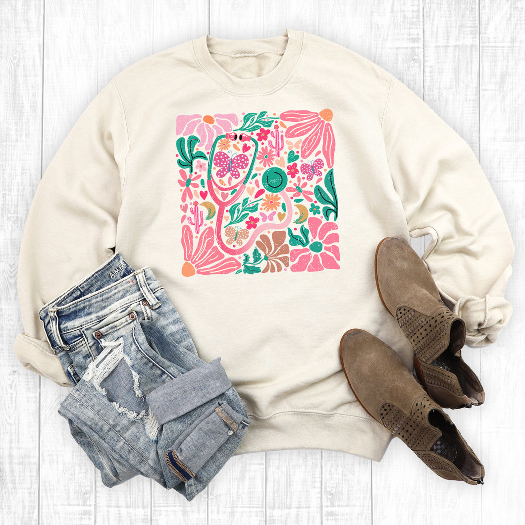 Retro Floral Nurse Sweatshirt