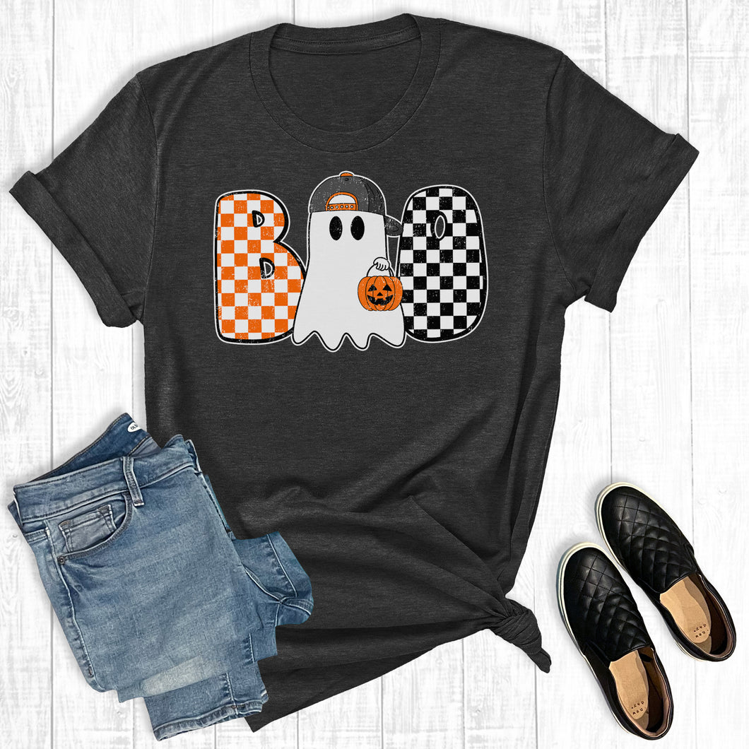 Retro Halloween Checkered Boo Ghost