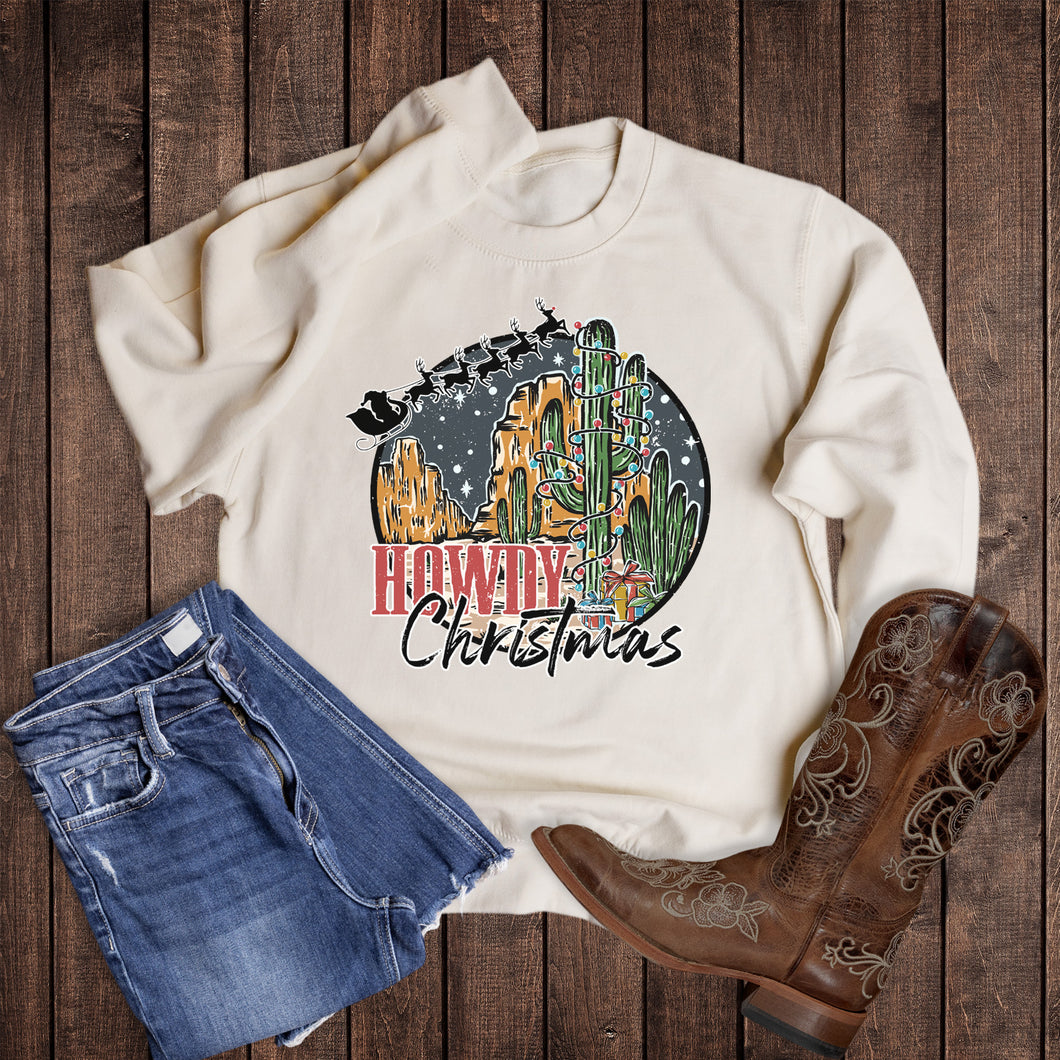 Retro Howdy Christmas Cactus Sweatshirt