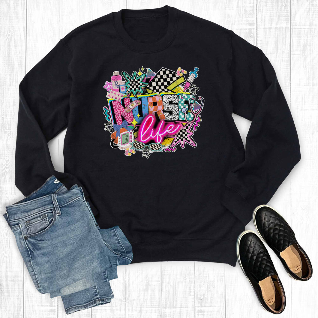 Retro Neon Nurse Life Graphic Sweatshirt