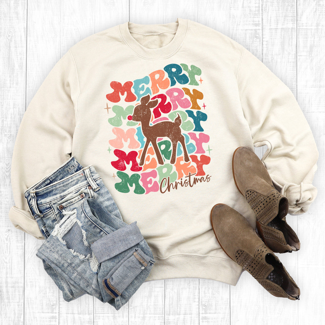 Retro Reindeer Merry Christmas Sweatshirt