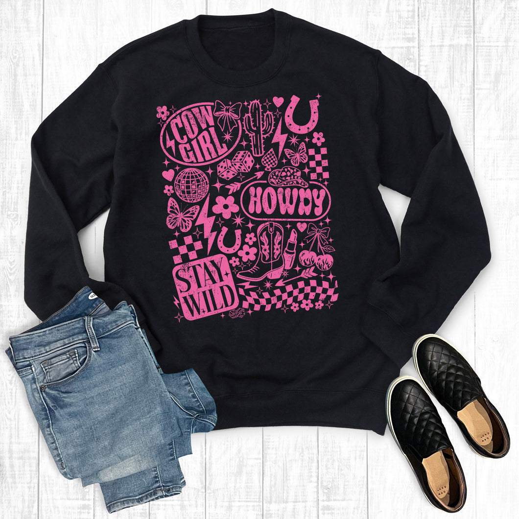 Retro Western Cowgirl Collage Graphic Sweatshirt