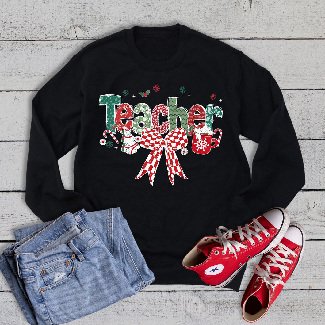 Teacher Christmas Bow Sweatshirt