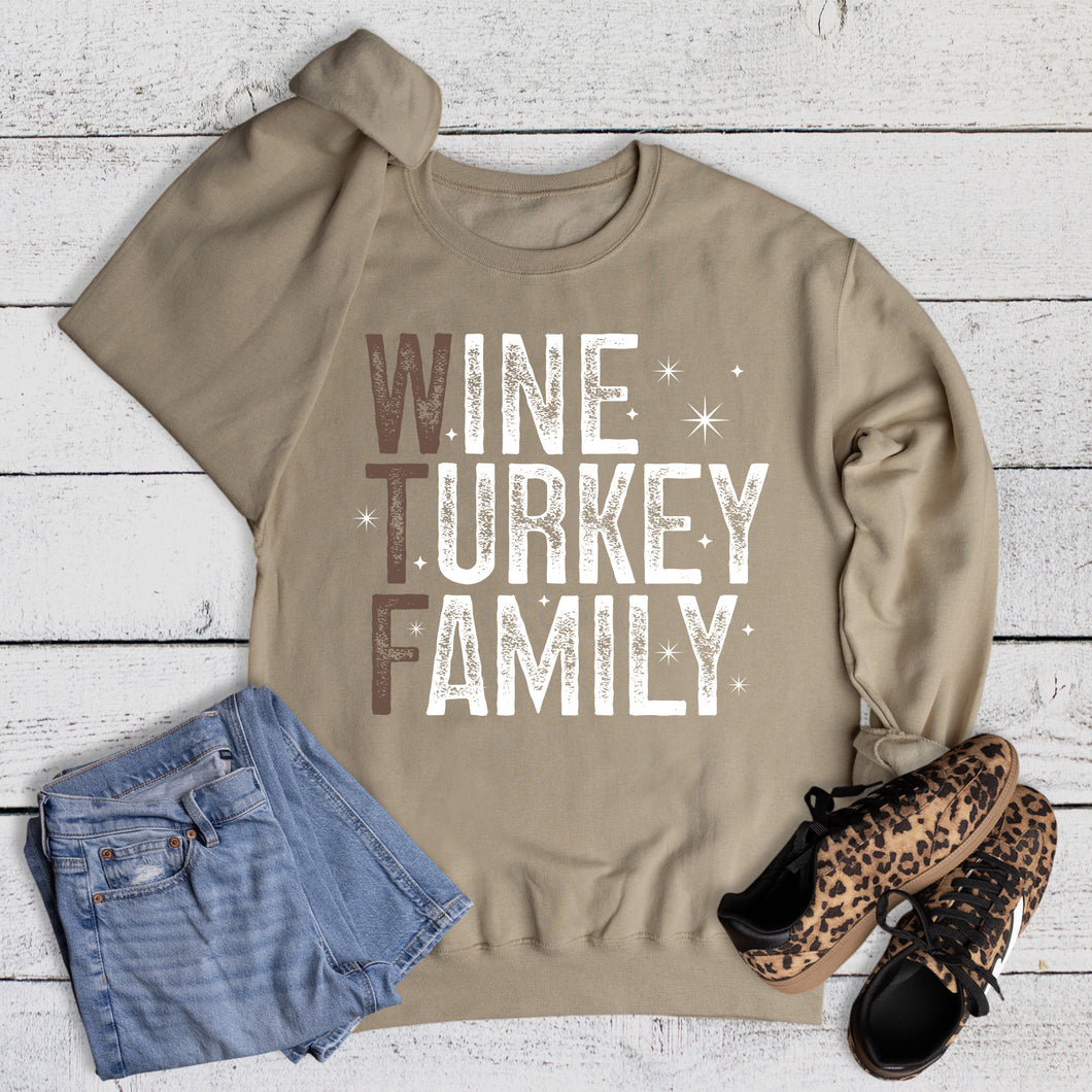 Thanksgiving Funny Wine Turkey Family Sweatshirt