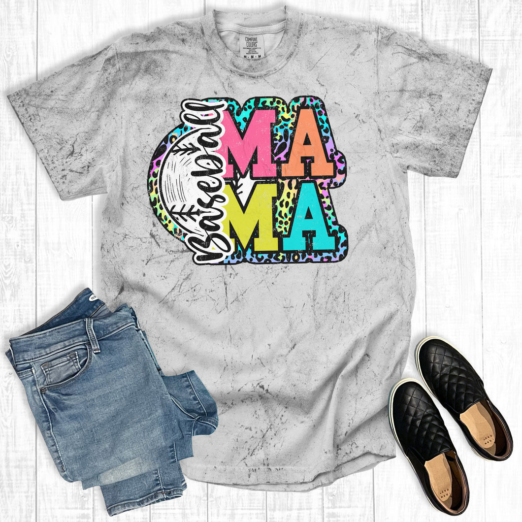Tie Dye Leopard Baseball Mama Comfort Colors