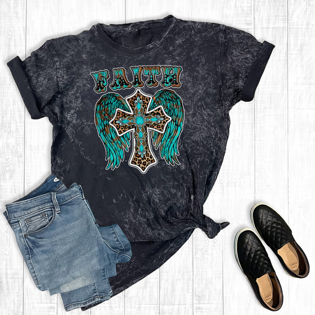 Turquoise Leopard Faith Cross Mineral Wash