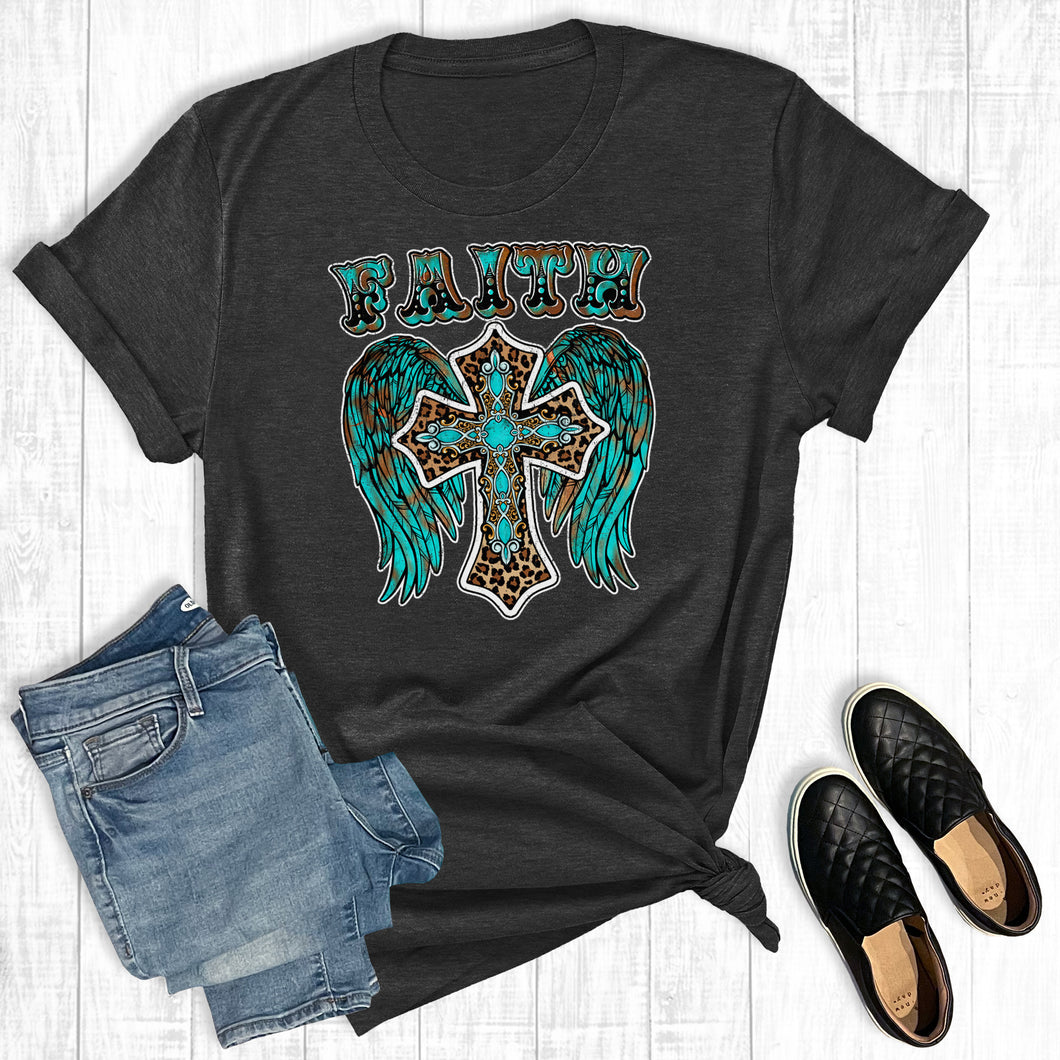 Turquoise Leopard Faith Cross