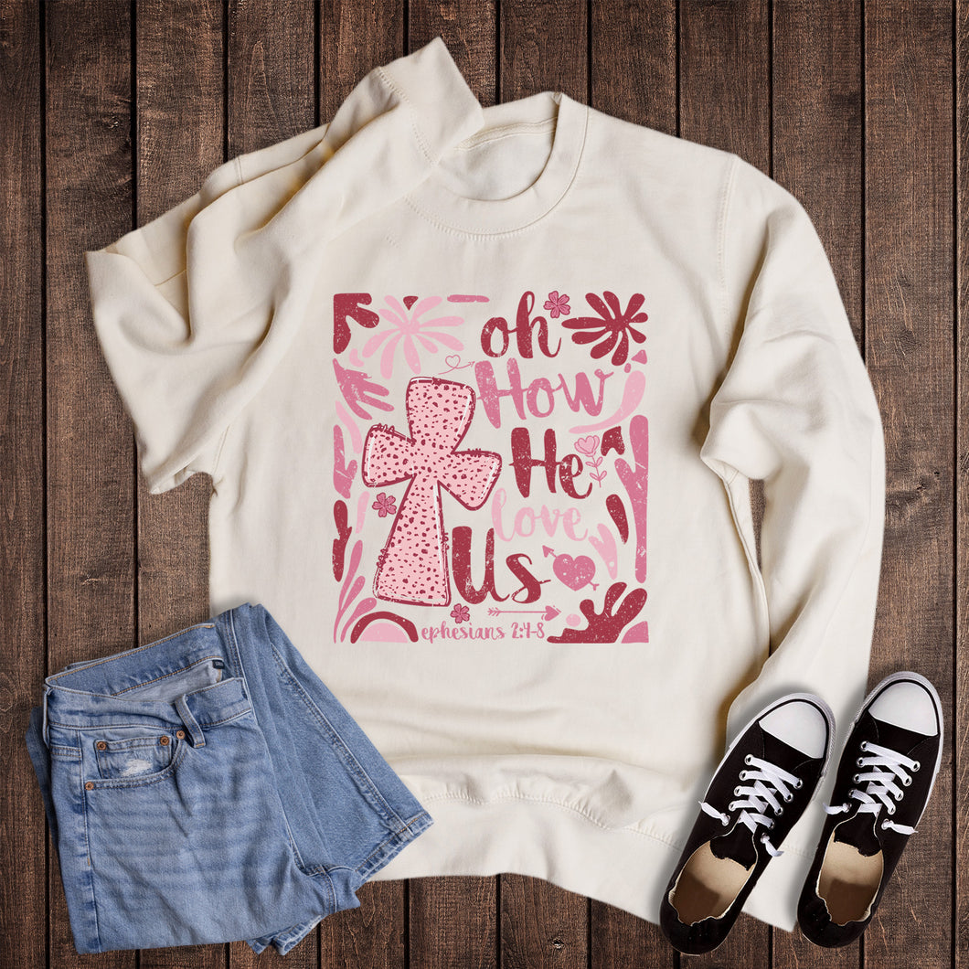 Valentine Boho How He Loves Us Collage Sweatshirt