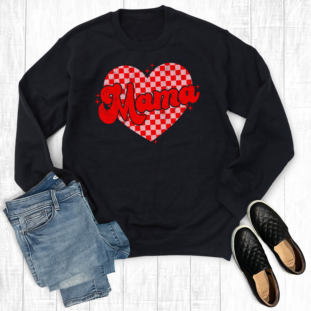 Valentine's Day Checkered Mama Heart Sweatshirt