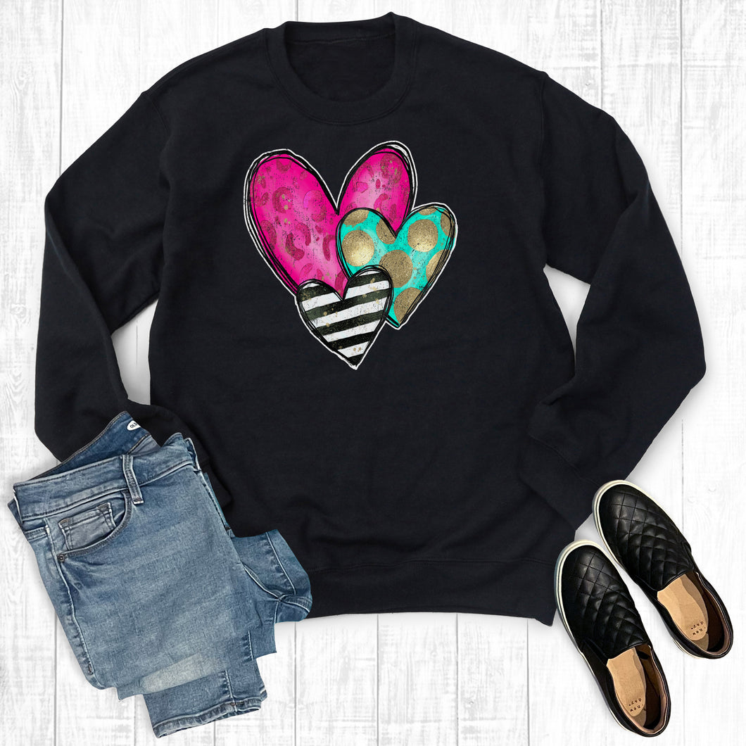 Valentine's Day Turquoise Stripe Heart Sweatshirt