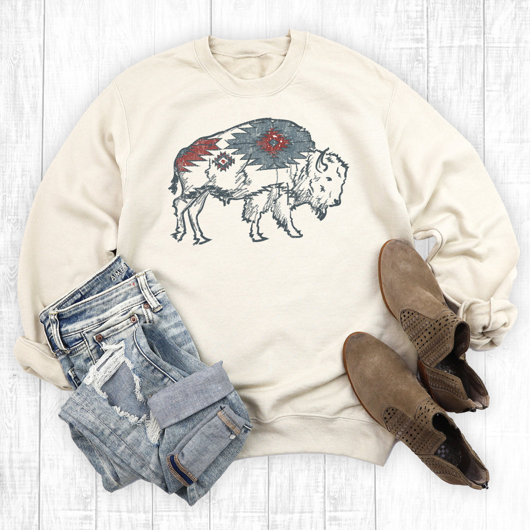 Western Aztec Bison Buffalo Sweatshirt