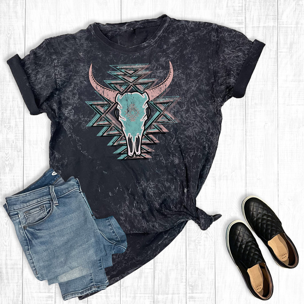 Western Aztec Cowskull Graphic Tee Mineral Wash