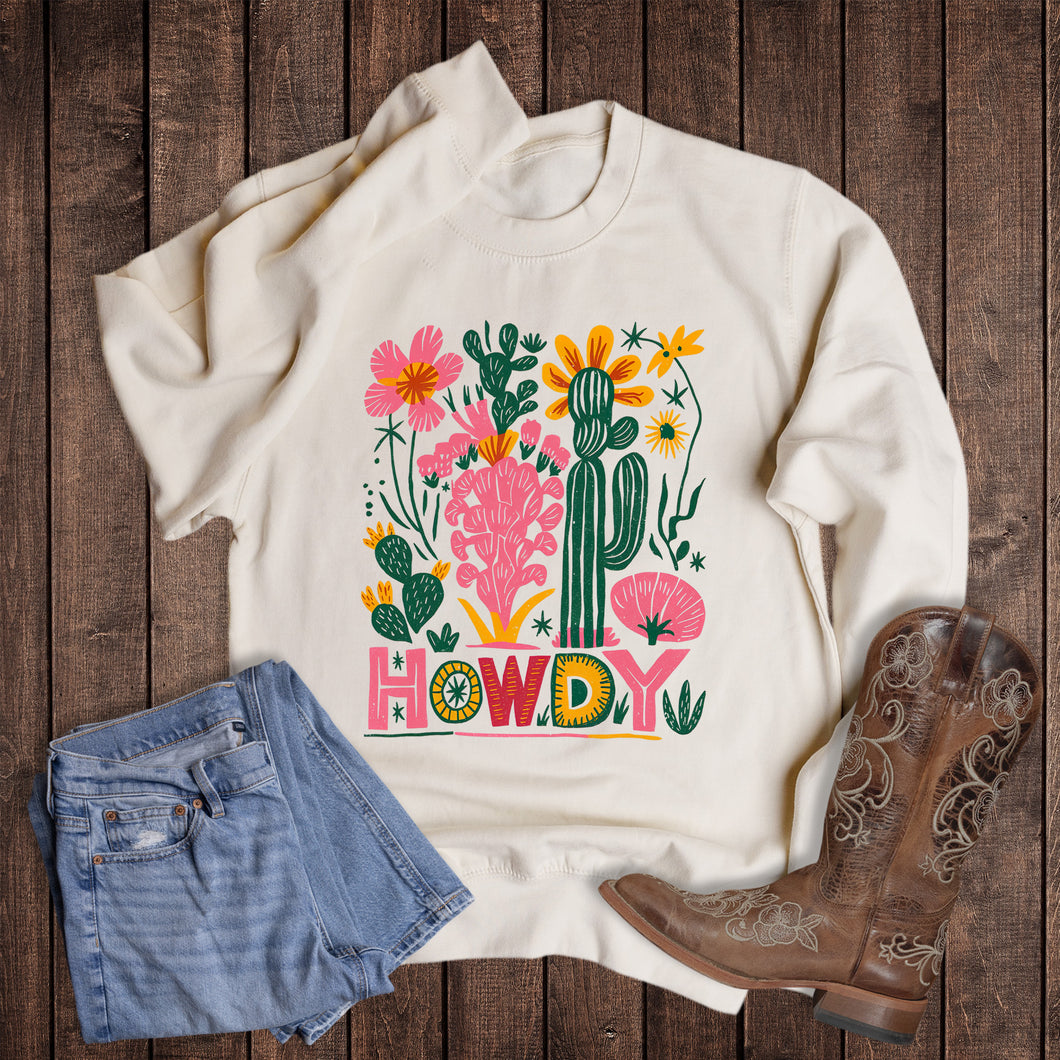 Western Boho Cactus Howdy Sweatshirt