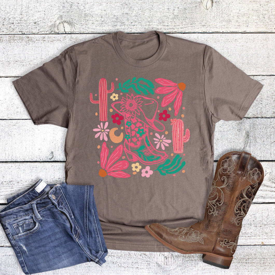 Western Boho Cowgirl Boot and Flowers