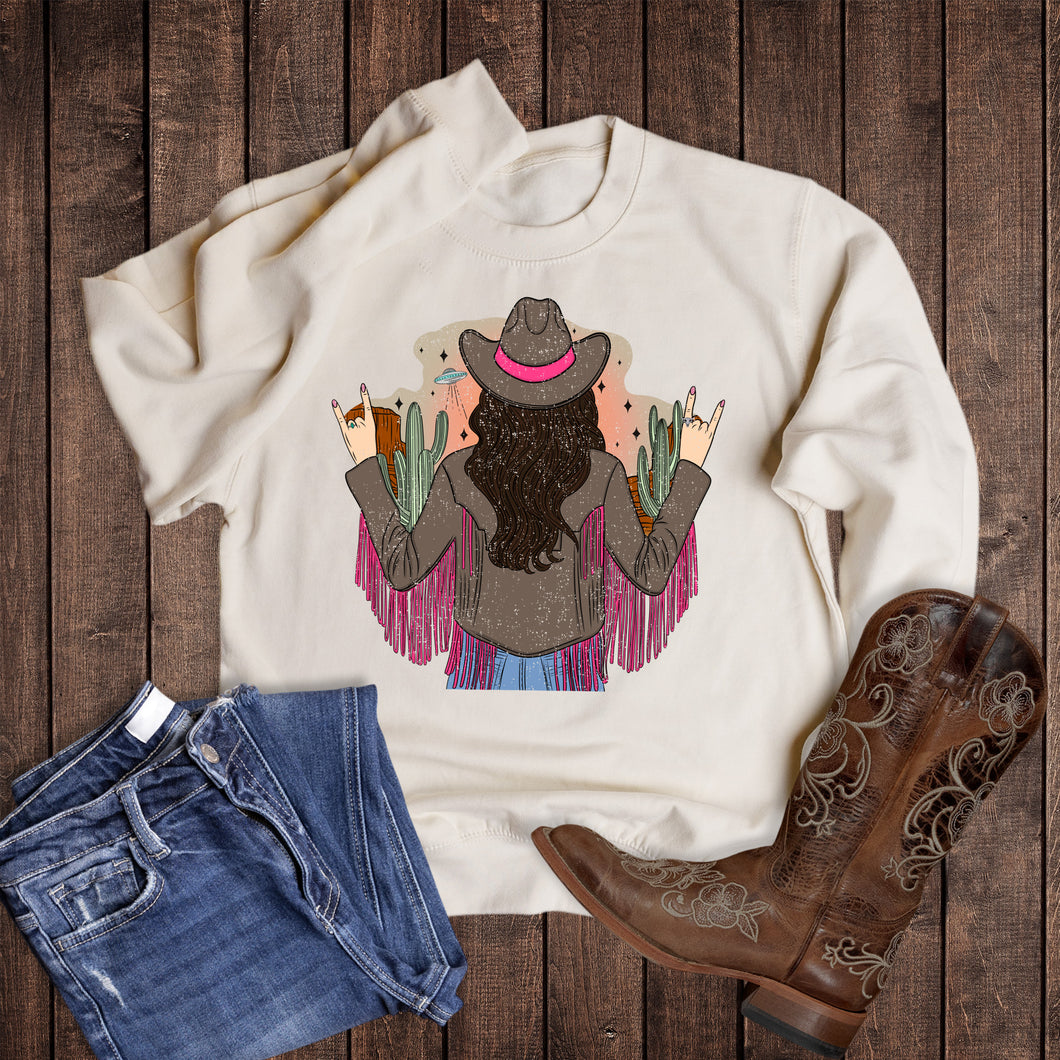 Western Cactus Cowgirl Fringe Jacket Sweatshirt