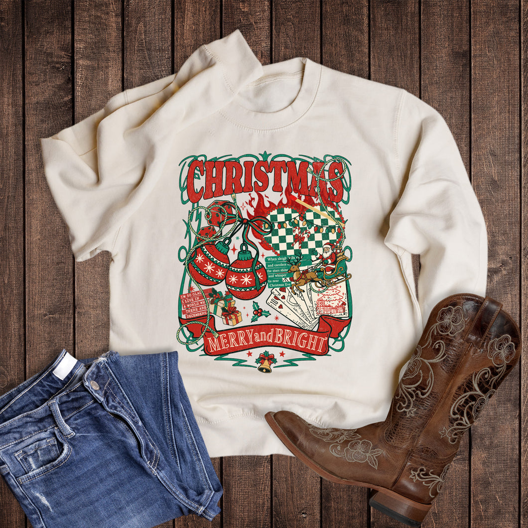 Western Christmas Merry and Bright Collage Sweatshirt