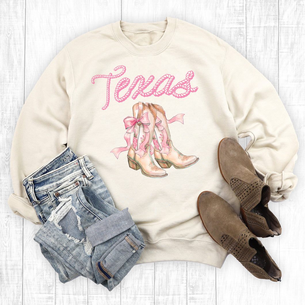 Western Coquette Bow Texas Boots Sweatshirt