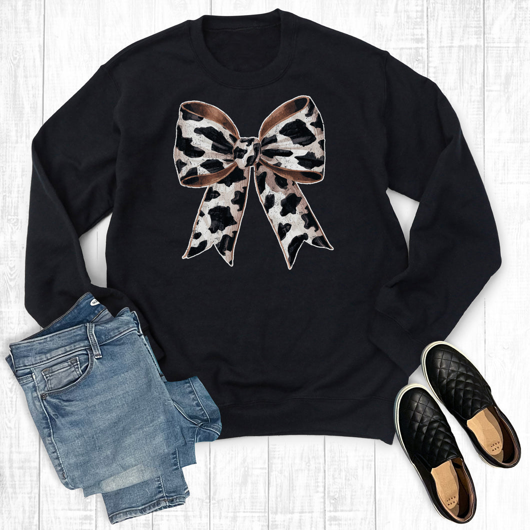 Western Coquette Cow Bow Sweatshirt