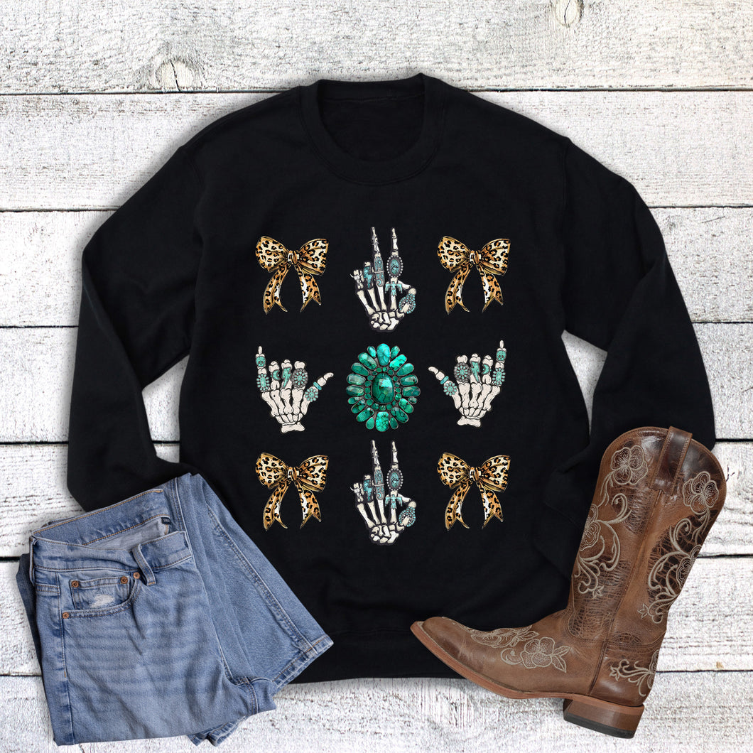 Western Coquette Turquoise Leopard Sweatshirt