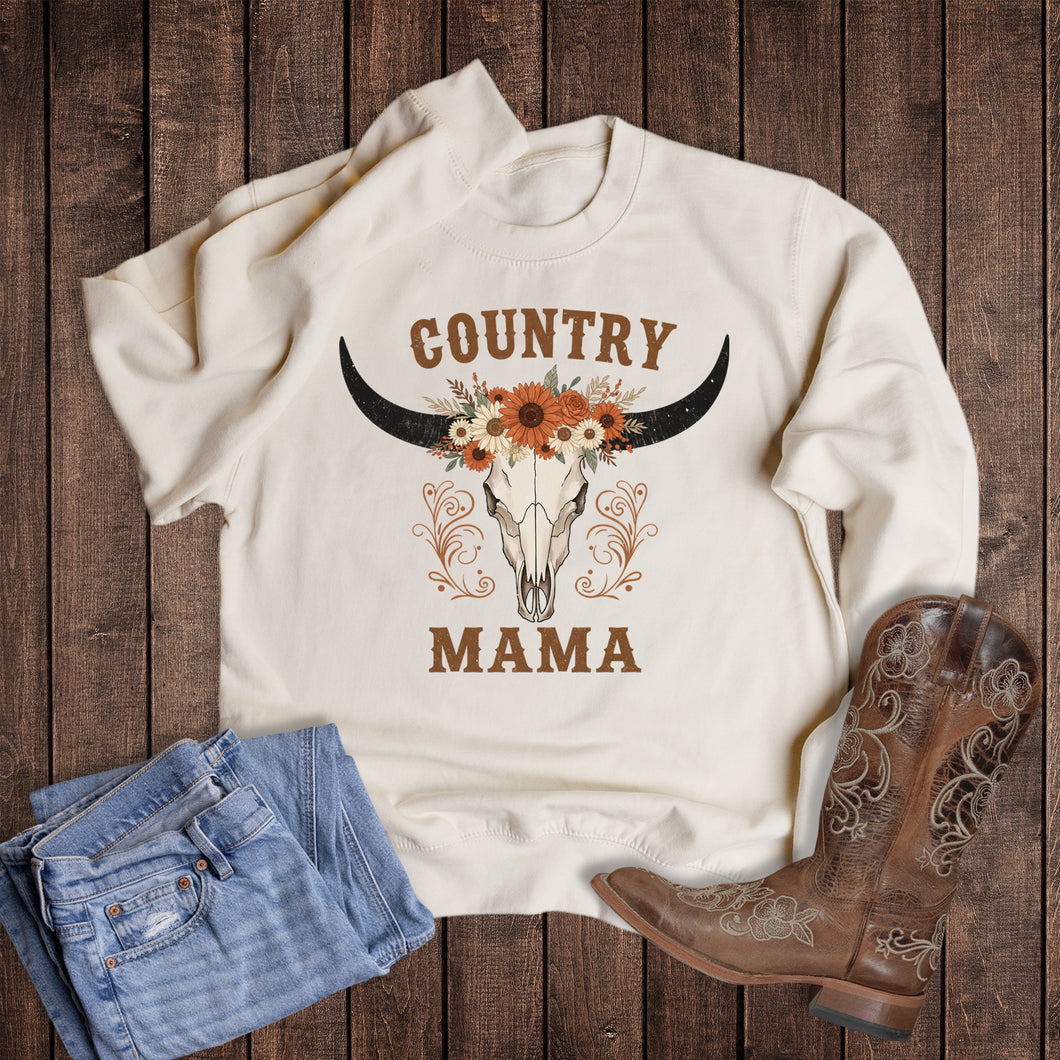 Western Cow Skull Country Mama Sweatshirt