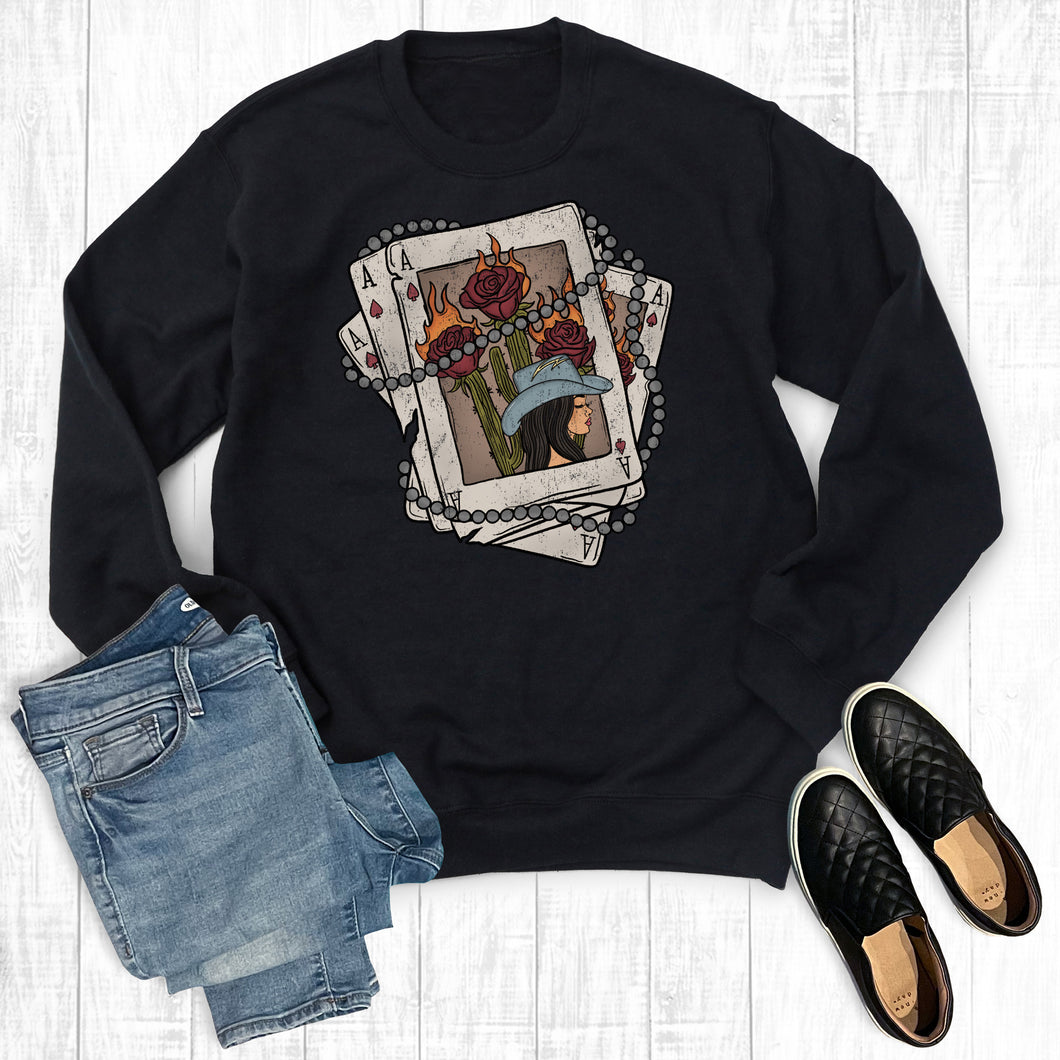 Western Cowgirl Playing Cards Sweatshirt