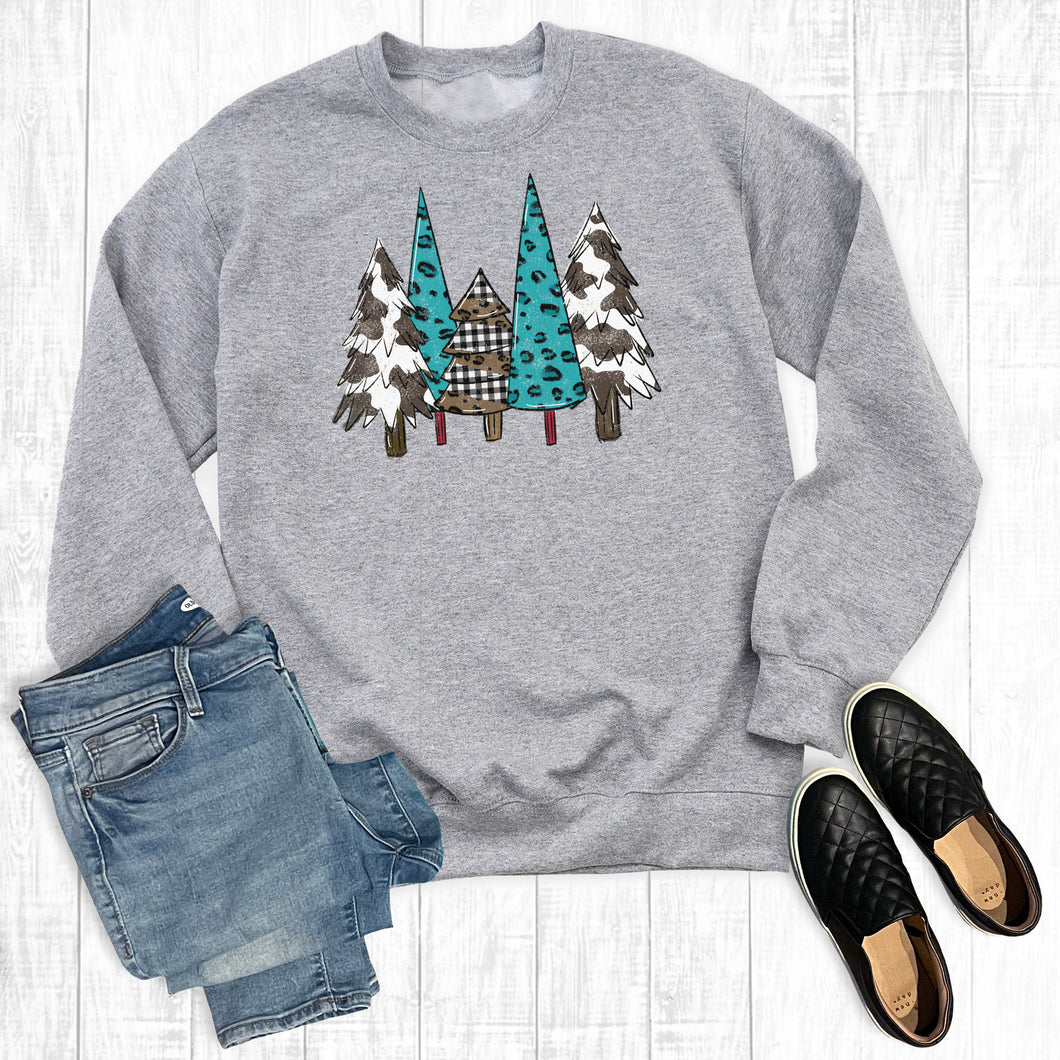 Western Cowhide Christmas Trees Sweatshirt