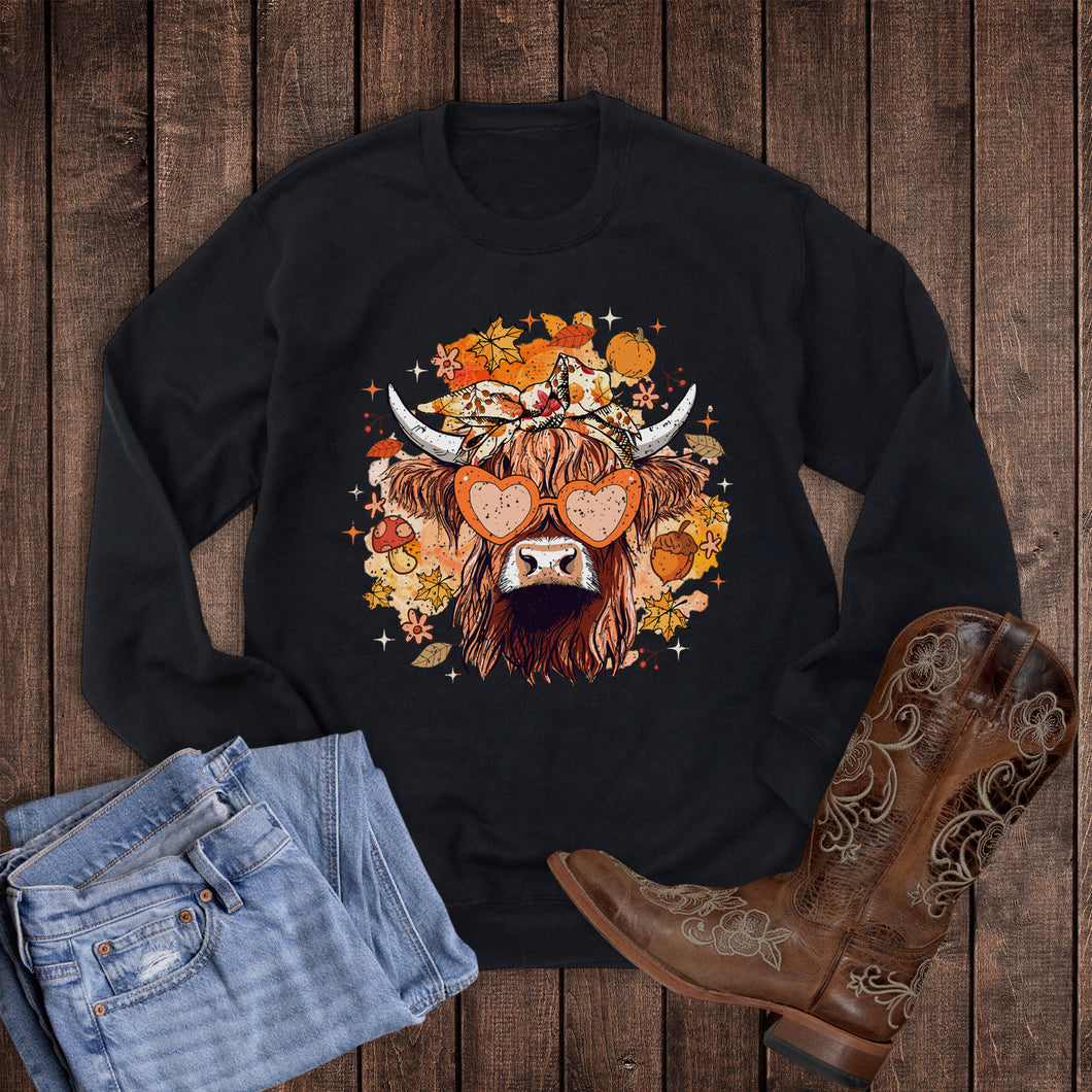 Western Fall Heart Glasses Cow Sweatshirt