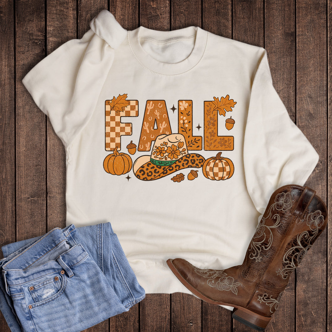 Western Fall Patterned Cowboy Hat Sweatshirt