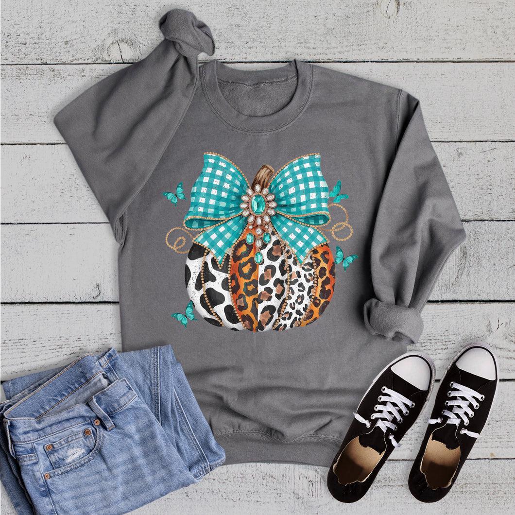 Western Fall Turquoise Bow Pumpkin Sweatshirt
