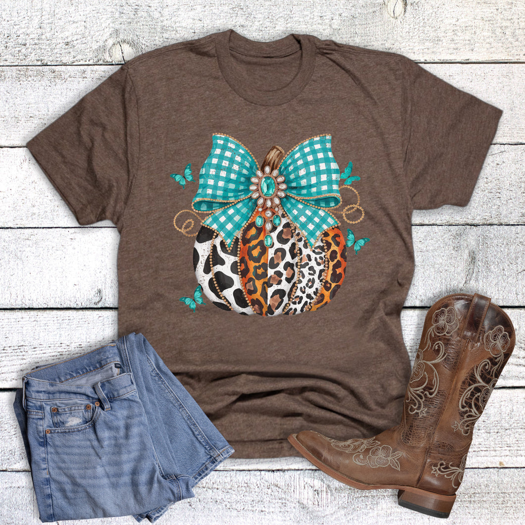 Western Fall Turquoise Bow Pumpkin