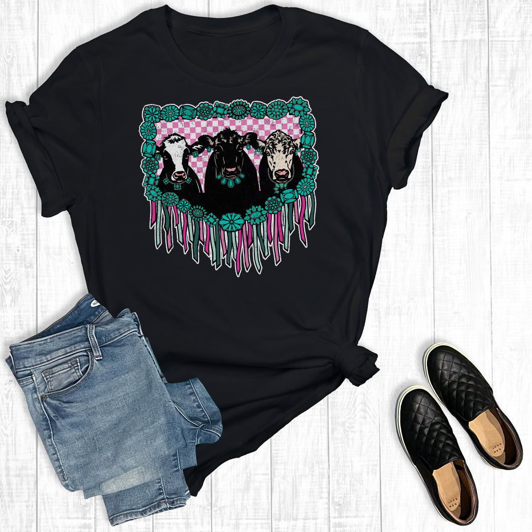 Western Fringe Turquoise Cows