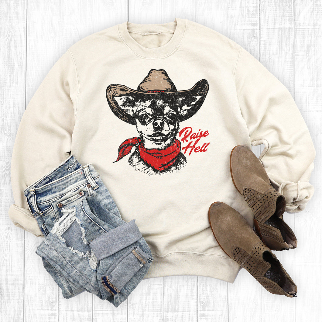 Western Raisin' Hell Cowboy Chihuahua Sweatshirt