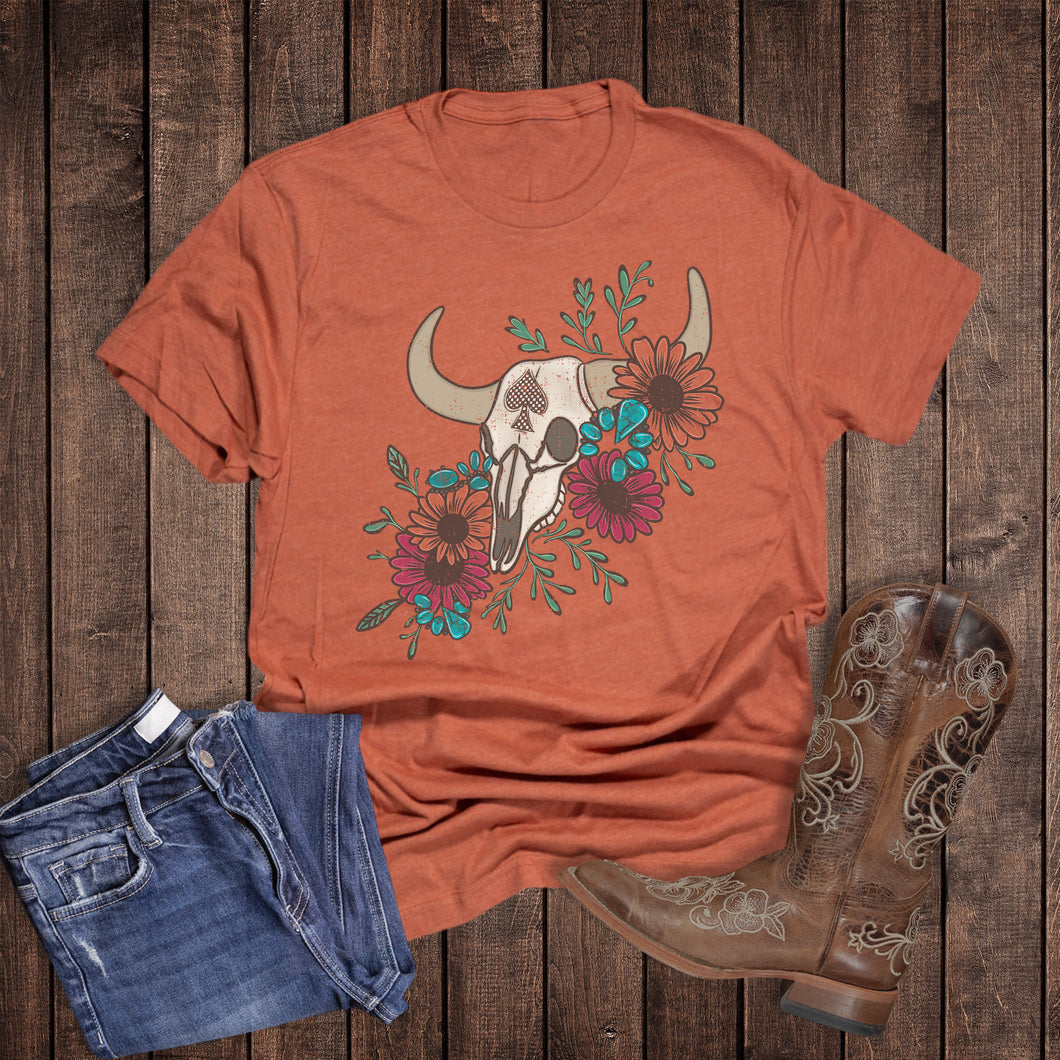 Western Spade Floral Skull