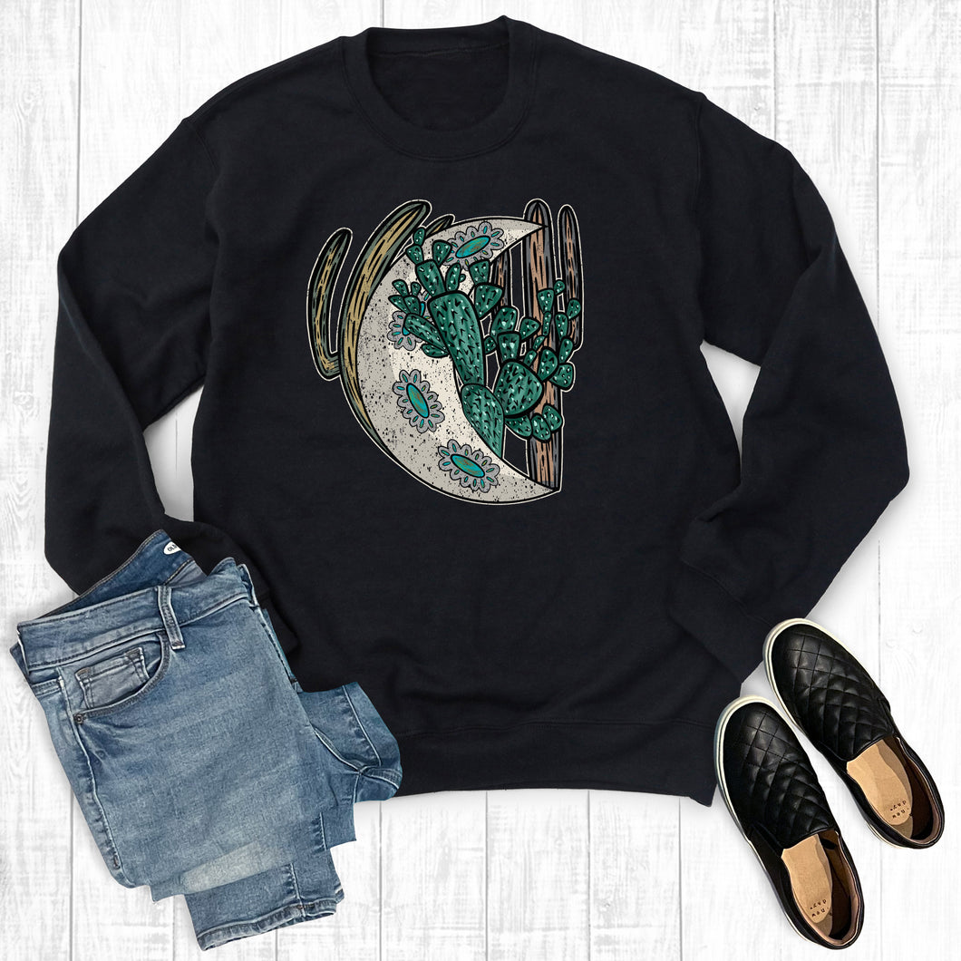 Western Turquoise Cactus Desert Moon Sweatshirt