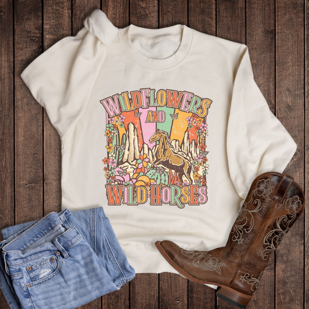 Western Wildflowers and Wild Horses Sweatshirt
