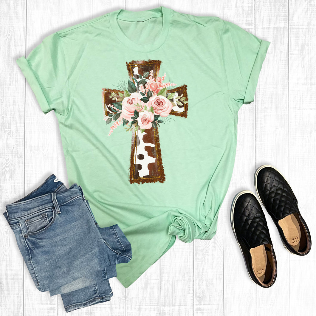 Cow Print Floral Cross